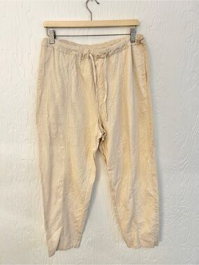 Light Cream Drawstring Linen Pants - Women's Relaxed Fit